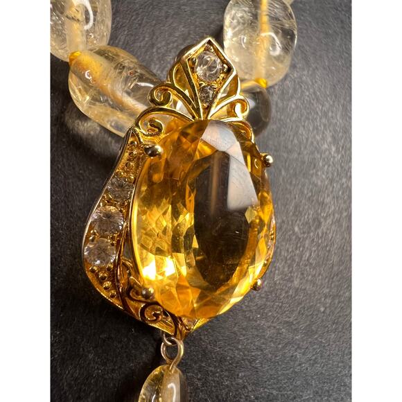Citrine Enhancer Pendant Gold Over 925 w/ White Topaz & Citrine Drops - Picture 5 of 16